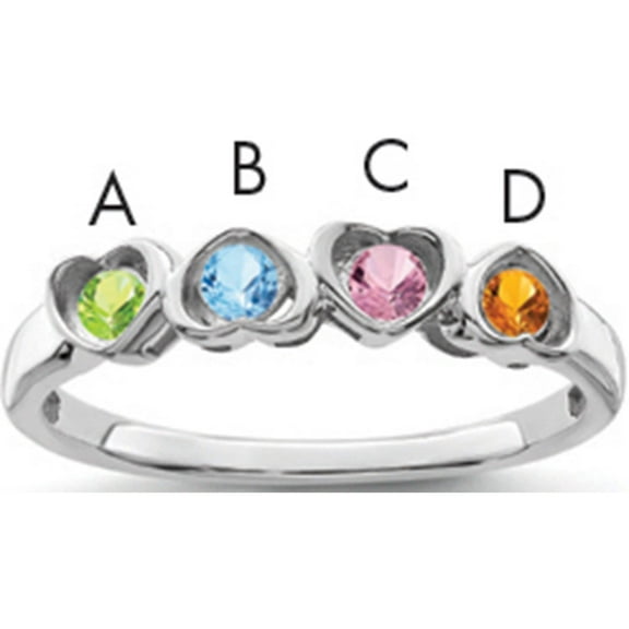 Sterling Silver Rhodium-Plated Synthetic 4 Stone Mother's Ring (Size 7) Made In United States xmr85/4ss-7