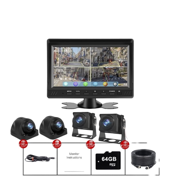 7" AHD 4CH Truck Monitor BSD Recording DVR 1080P Car Rear View Camera Vehicle IPS Touch Screen Right Outside Speaker ,Clear Images