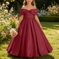 thumbnail image 7 of Girls Off Shoulder Big Bow Maxi Formal Dress A Line Satin Long Gown Kids Wedding Birthday Party Dress Wine 13--14 Years, 7 of 7