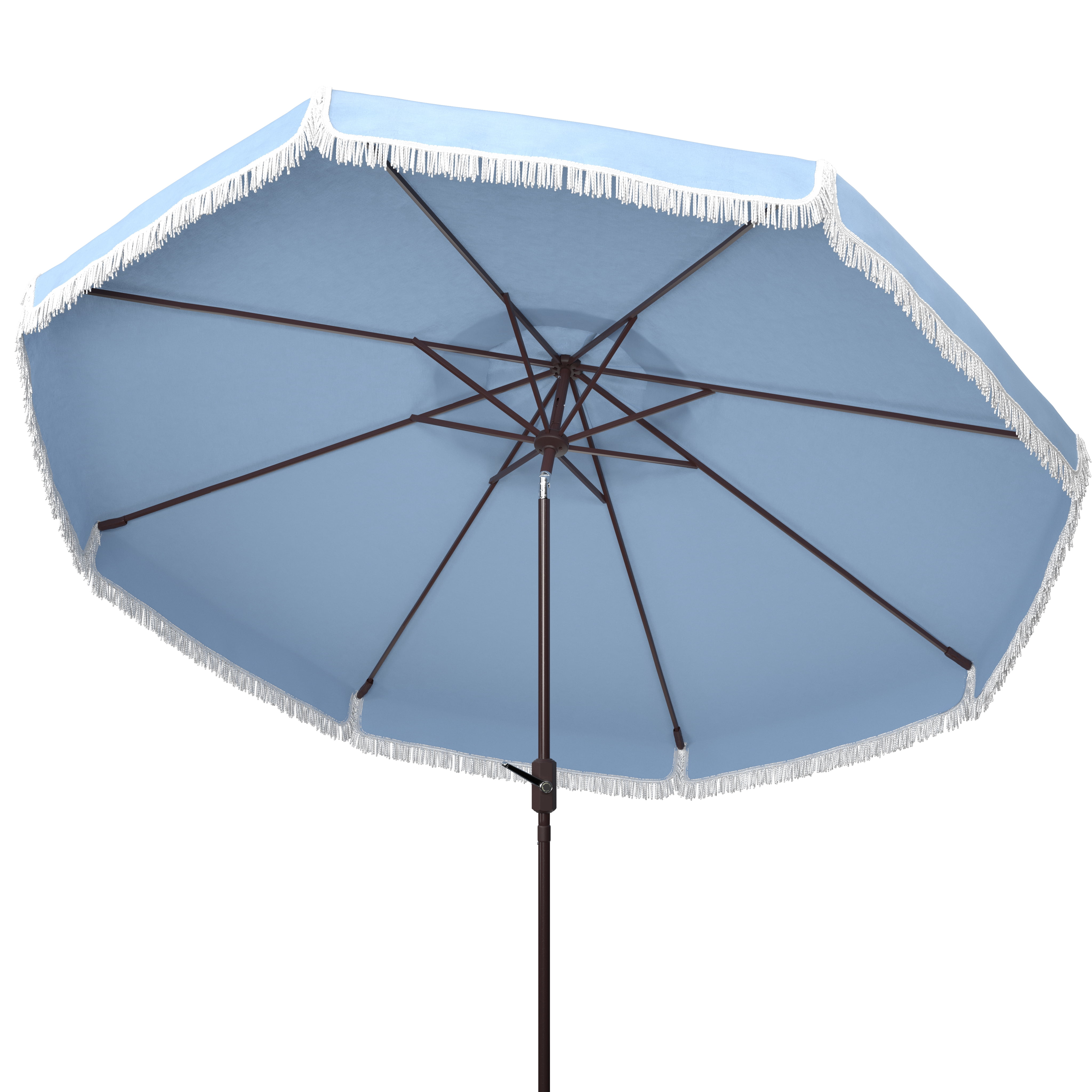SAFAVIEH Milan 9' Market Crank Fringe Tilt Patio Umbrella, Baby Blue/White