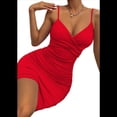 thumbnail image 2 of Vestidos de Cóctel para Mujer, Ajustados, con Escote en V, Tirantes Finos, Fruncidos, para Fiesta de Noche y Club Nocturno (2025) Rojo L, 2 of 8