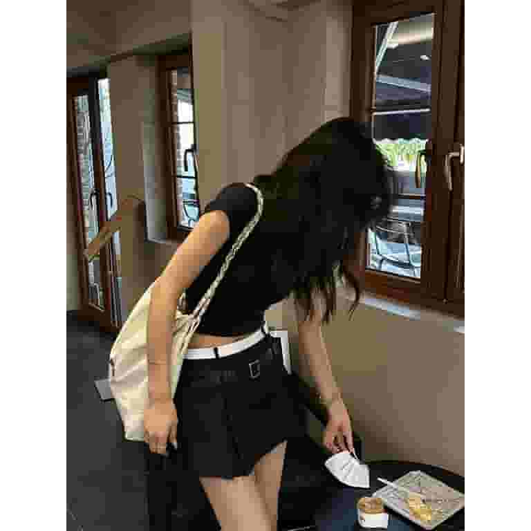 Streetwear Belt Mini Skirt Women Korean Patchwork Pleated Streetwear Belt Mini Skirt Women Korean Patchwork Pleated