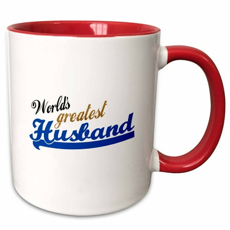 1st Anniversary Gift For Him 3dRose Worlds Greatest Husband - Romantic marriage or wedding anniversary gifts for him - best hubby - Two Tone Red Mug, 11-ounce ()