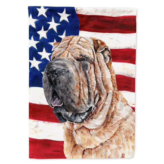 Carolines Treasures SC9623CHF Shar Pei with American Flag USA Flag Canvas House Size  Large multicolor