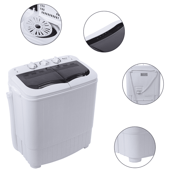 Compact Semi-automatic Washing Machine, Gray Cover Twin Tub with Built-in Drain Pump XPB35-188S 14.3(7.7 6.6)lbs