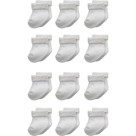 Gerber Unisex-Baby 12-Pack White Terry Socks, White, 3-6 Months