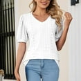 thumbnail image 3 of AherBiu Summer Tops for Women Eyelet Hole Short Sleeve V Neck Tunic Top Shirts Blouse Solid Color, 3 of 6
