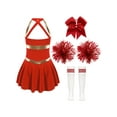 thumbnail image 4 of Runhomal Costume de Pom-Pom Girl pour Filles Enfants Halloween Carnaval Uniforme de Cheerleading Robe de Danse Sans Manches avec Pompons A Rouge 12, 4 of 7