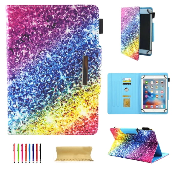 Allytech Universal Case for 6-7 Inch Tablet, PU Leather Smart Book Style Stand Protective Case with Card Slots Magnetic Closure Protector for All 6-7 Inch Tablet, Colorful Diamond