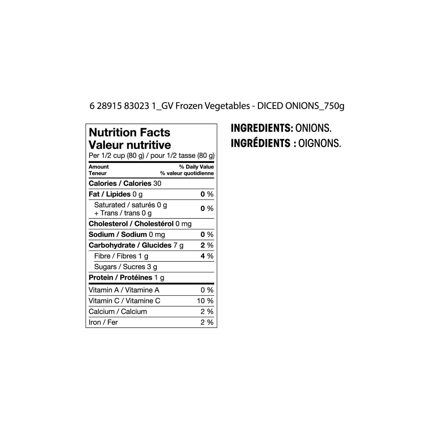 Great Value Natural Diced Onions, 750 g