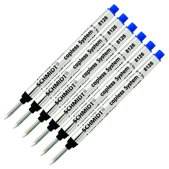 Schmidt 8126 Long Capless Rollerball Refill - Blue, Fine Point 0.6mm, 6 Pack (SC58124)