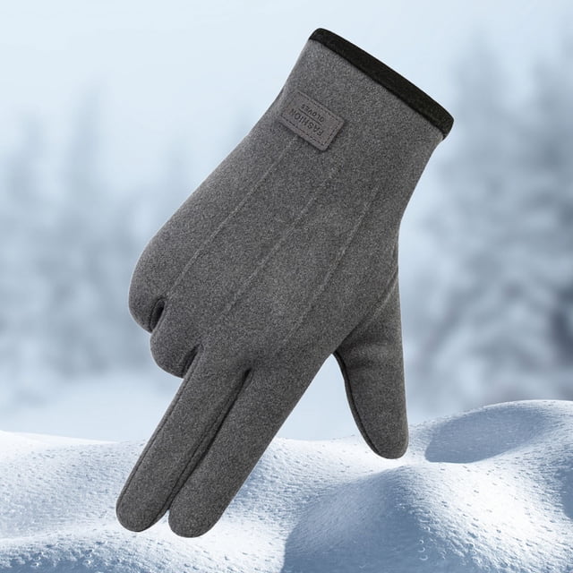 Mens Winter Rabbit Fleece and Fleece Thickened Outdoor Wind and Cold Screen Gloves