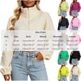 thumbnail image 2 of thefmos Women's Stand Collar Zip Up Cropped Jacket Drawstring Hem Solid Color Casual Winter Coat Fashion Fall Outfit, Navy L, 2 of 5