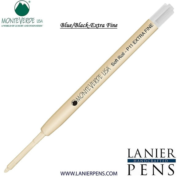 Lanier Combo Pack - 1 Pack - Monteverde Soft Roll Extra Fine Ballpoint P11 Paste Ink Refill Compatible with most Parker Style Ballpoint Pens - BlueBlack (Extra Fine Tip 0.5mm)