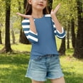 thumbnail image 4 of ZACPNCV 3/4 Length Sleeve Girls Tops Summer Three Quarter Striped Shirts Casual Loose Fit Soft Blouse Tees Blue 7-8 Years, 4 of 8