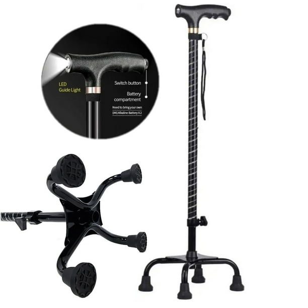 Oture Adjustable Quad Cane Big Base With LED Light Bariatric Walking Cane Medical Mobility