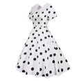 thumbnail image 5 of Elainilye Fashion Womens Dresses Court Contrast High Collar Polka Dotted Large Dress Formal Dress,White, 5 of 8