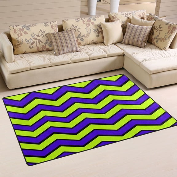 Neon Zigzag Soft Polyester Area Rug 31''x20'', Non Slip, Memory Foam, Water Absorbent