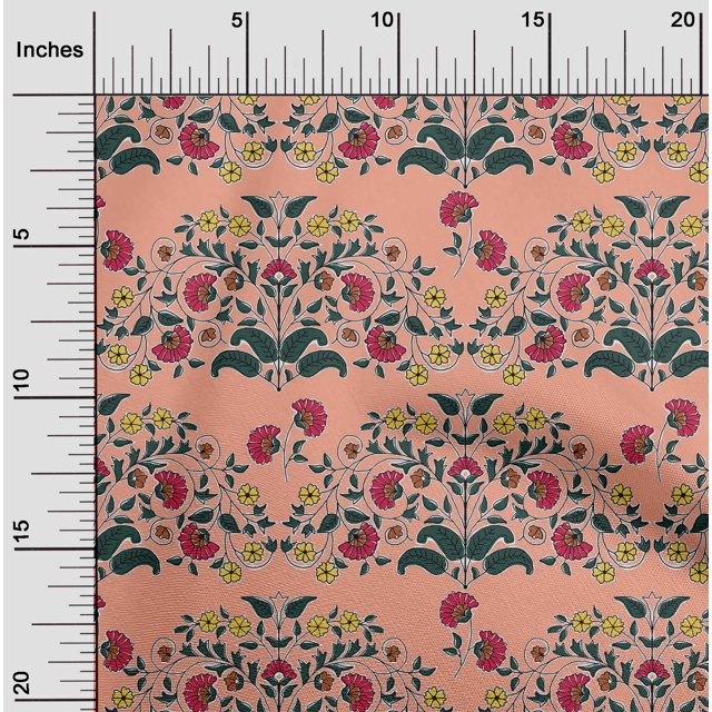 oneOone Cotton Flex Fabric Leaves & Floral Block Print Fabric BTY 40 Inch Wide