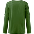 thumbnail image 4 of Summer Polyester Long Sleeve Crewneck T Shirts for Women Green Layered Look Solid Color Crew Neck Weekend Women's Round Hollow Stitching Sleeved Shirt S, 4 of 5