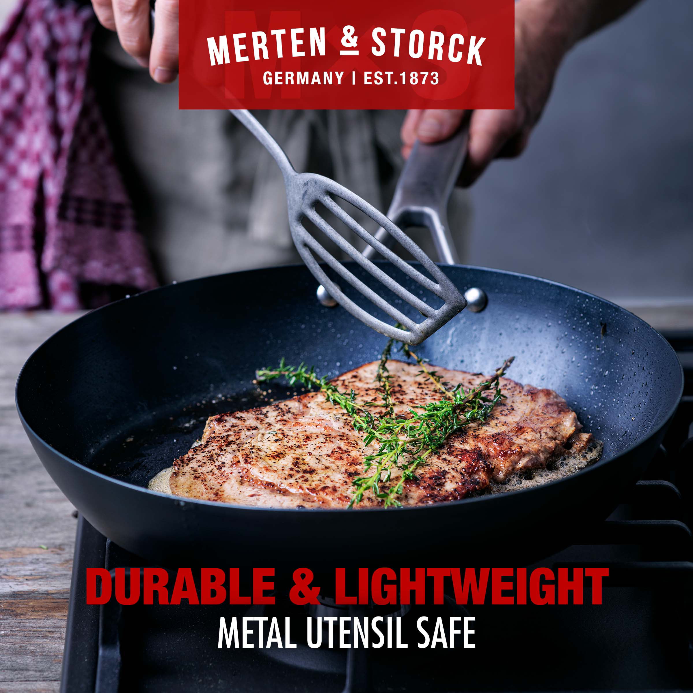 Merten & Storck Pre-Seasoned Carbon Steel Pro Induction 12 Frying Pan  Skillet, Stainless Steel Handle, Black