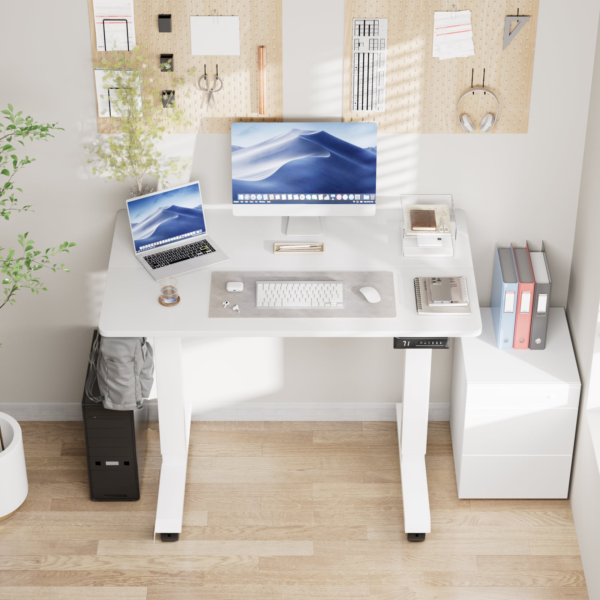 Homall 40" Electric Standing Desk Adjustable Height Stand Up Desk with Locking Wheels Height Adjustable Office Desk with High Memory Function, White