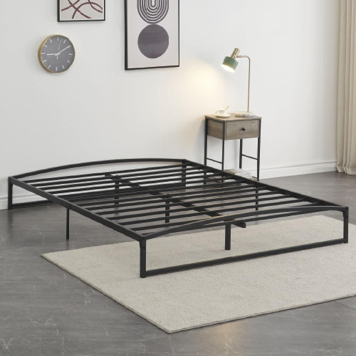 Jojoka Queen Size Metal Platform Bed Frame, 10 inch Low Profile, Mattress Foundation No Box Spring, Sturdy and Noise Free