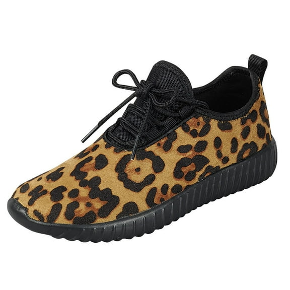 Forever Link Remy-19 Leopard Lace Up Fashion Low Top Flat Running Sneakers (5.5) (Leopard, 5.5)