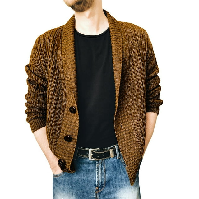 Leutsin Manteau Pull à Manches Longues à Col Rabattu pour Hommes