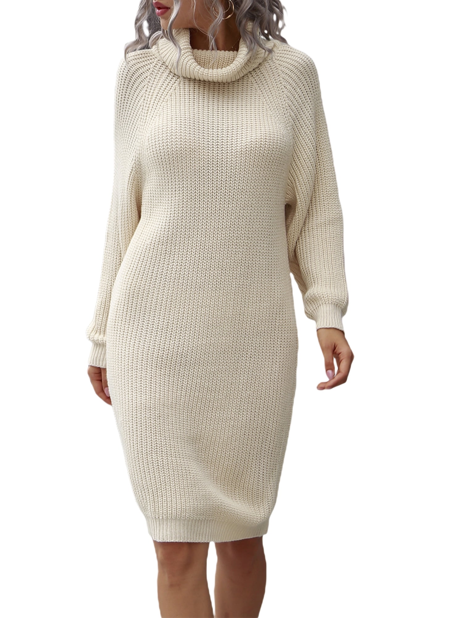 Womens Sweater Dress Long Sleeve Loose Thicken Knitted Pullover A-line Dresses