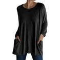 thumbnail image 2 of Fall Shirts for Women 2025 Solid Color Loose Fit Crewneck Long Shirt with Pockets Long Sleeve Shirts for Women, 2 of 6