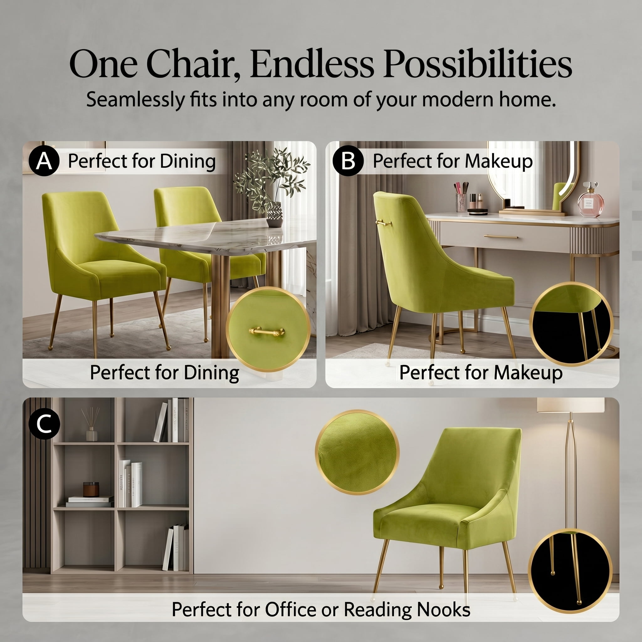 Restworld Velvet Dining Chairs Set of 2, Modern Upholstered Dining Chairs with Gold Metal Legs,Tufted Dining Chairs for Living Room, Bedroom, Kitchen,Yellow green