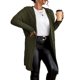 thumbnail image 1 of Cárdigan informal liso con capucha, manga larga, verde militar, talla grande (mujer), 1 of 4