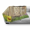 thumbnail image 3 of Wooden Print Soft Flannel Fleece Blanket, Fence Garden Yard Summer Spring Daisy Flowers Butterfly Grass Rustic, Cozy Plush for Indoor and Outdoor Use, 70" x 90", Brown Green Yellow, by Ambesonne, 3 of 6