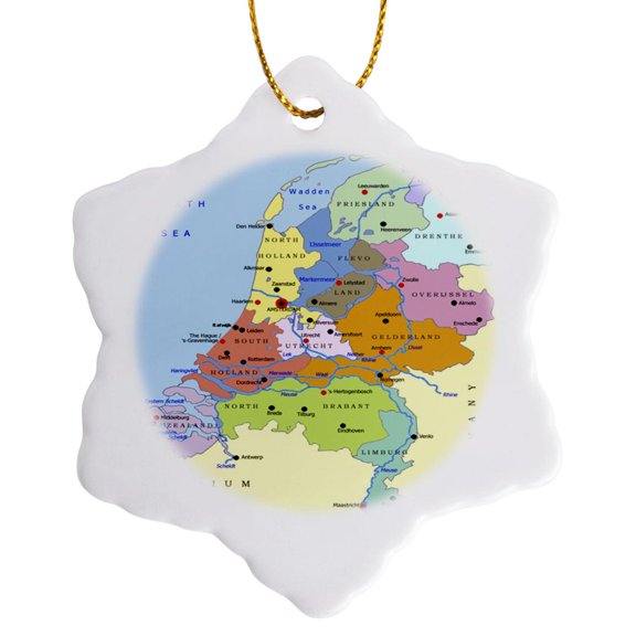3drose, Map of the Netherlands, 3 inch Snowflake Porcelain Ornament