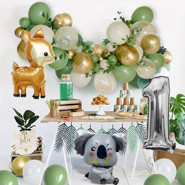 1st Birthday Decorations Boy Girl, First Birthday Decoration, Sage Green  1st Party Balloons for Wild One Safari Party Decoration