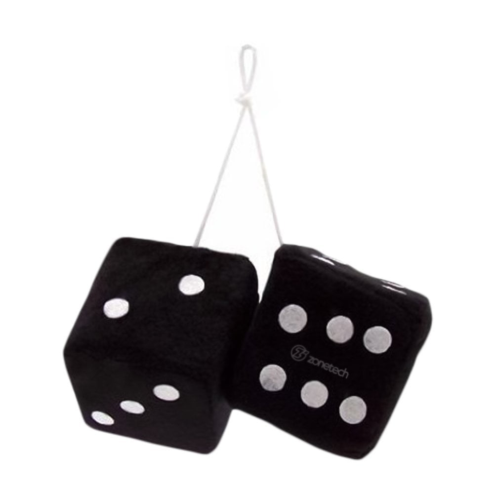 3" Fuzzy Dice BLACK with White Dots 