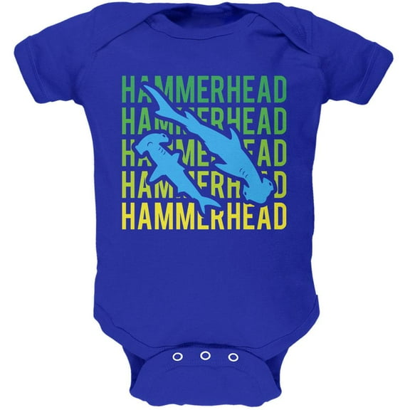 Hammerhead Shark Stacked Repeat Soft Baby One Piece Royal 9-12 M