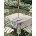 thumbnail image 3 of Square Outdoor Tablecloth with Umbrella Hole Purple Lavender Outside Table Cloth Waterproof Patio Table Cover Botanical Blossom Motif Leaves Spring Zipper Tablecloths for Picnic Camping 60x60 Inch, 3 of 8