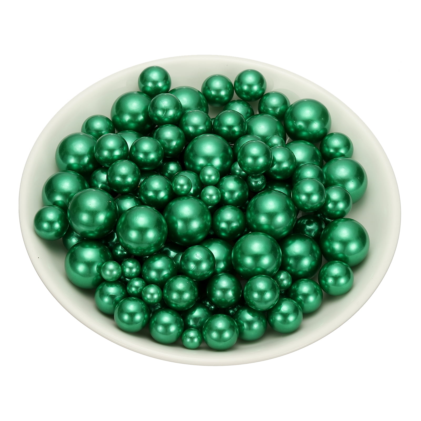 Uxcell 300Pcs Faux Pearl for Crafting, 8/14/20mm No Hole Round Pearls Beads, Green