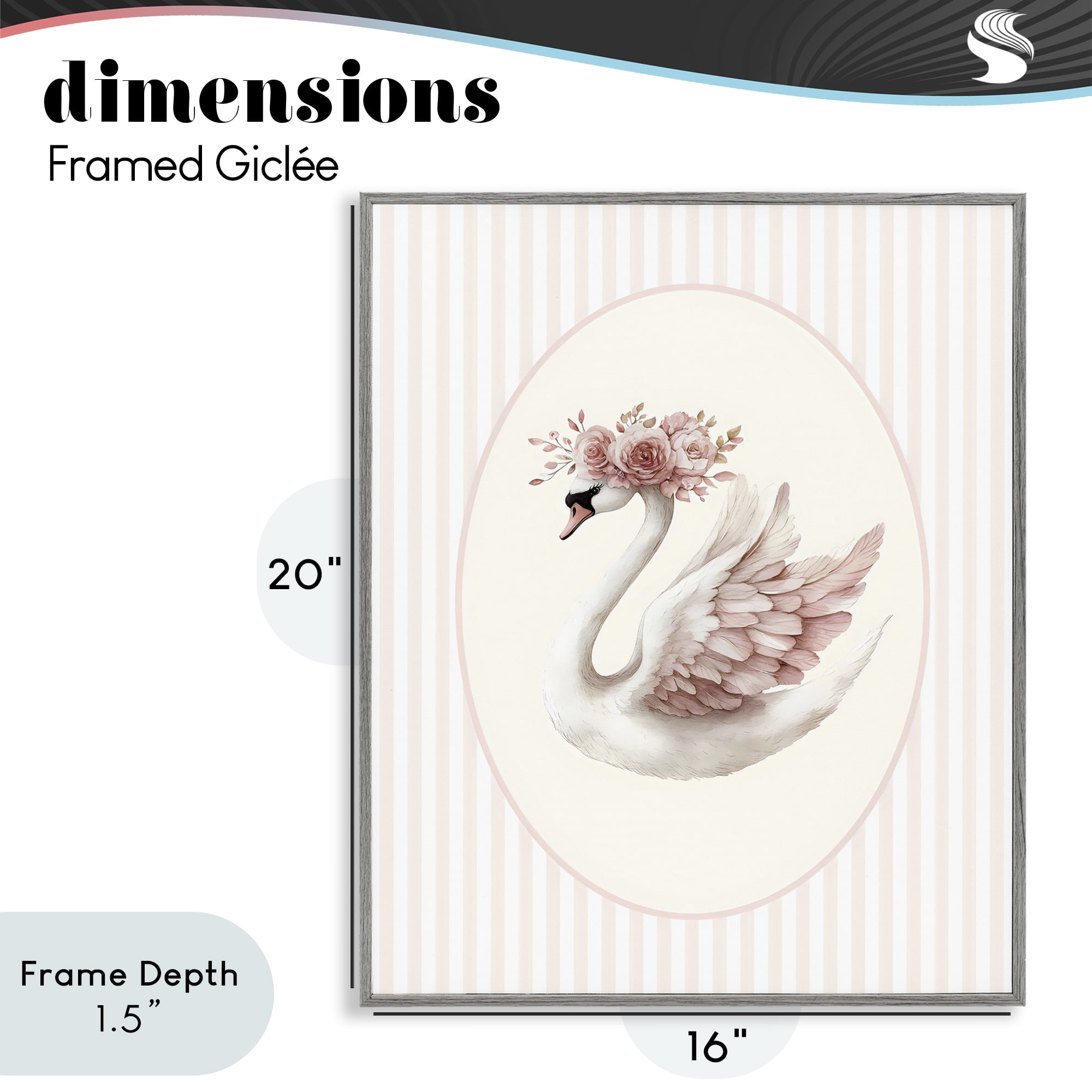 Stupell Industries Nursery Ballerina Swan Striped Gray Framed Giclee Art, design by LSR Design Studio