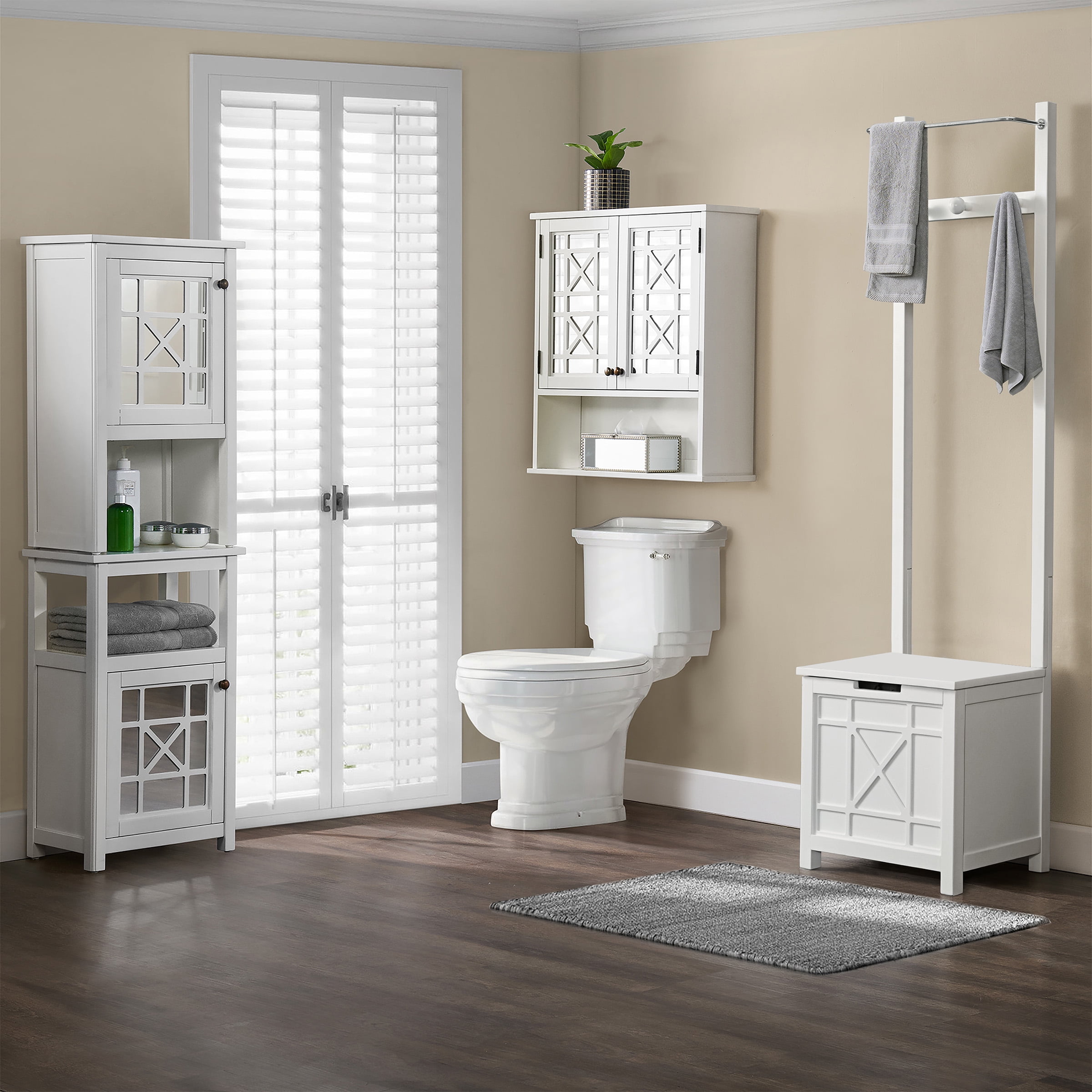 Alaterre Furniture Derby Laundry Hamper w/Towel Rack in White with Gray Cushion