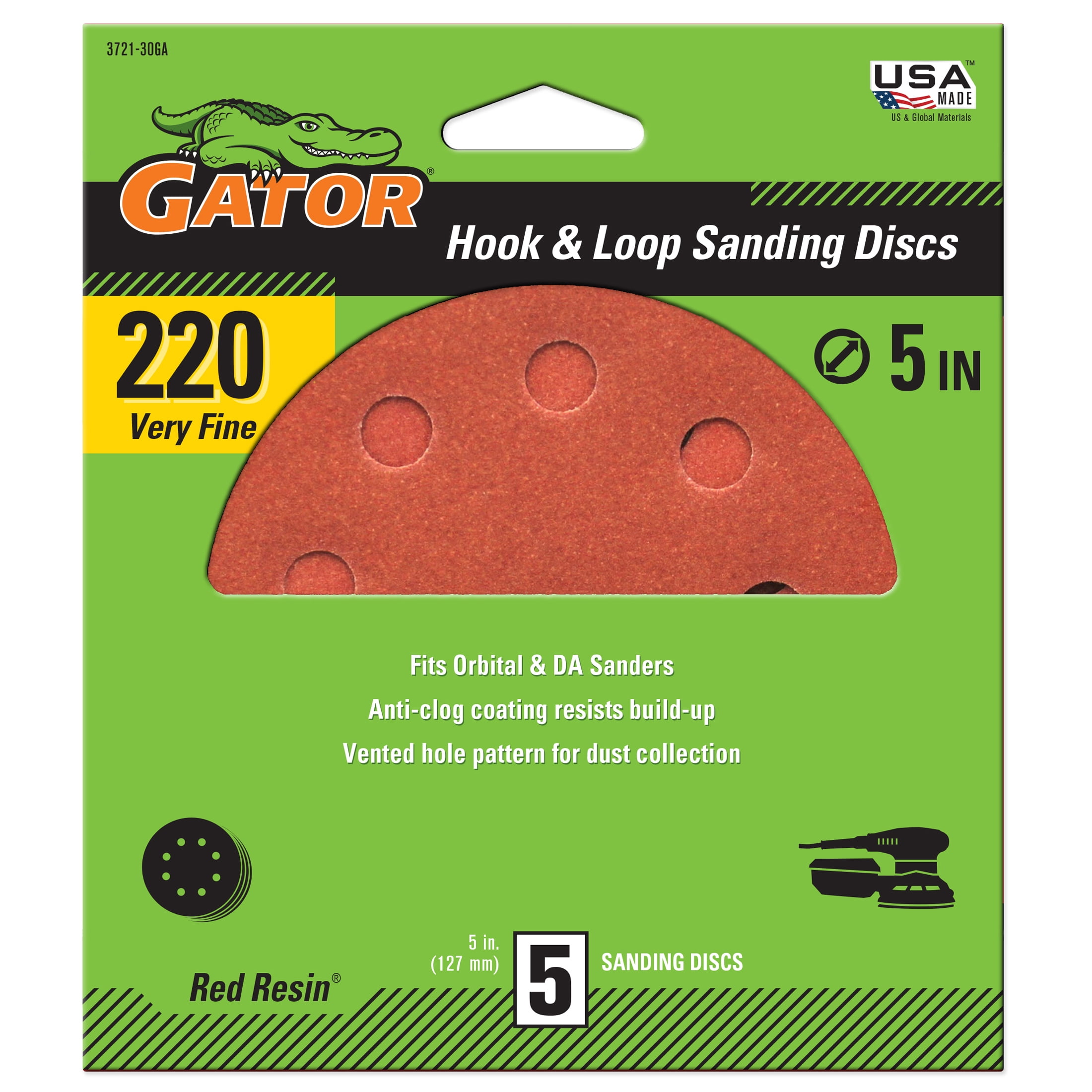 (3 pack) Gator 372130GA 5 in Very Fine 220 Grit Hook and Loop Sanding Discs, 5 Pieces
