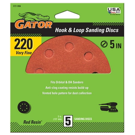 Gator 372130GA 5 in Very Fine 220 Grit Hook and Loop Sanding Discs, 5 Pieces