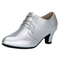 thumbnail image 3 of Rokment Womens Latin Dance Shoes Modern Leather Lace up Ballroom Teaching Practice Performance Tap Shoes Silver Size 8, 3 of 6
