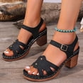 thumbnail image 3 of Rokment Platform Dressy Sandals for Women Ladies 2026 Fashion Casual Leather Cut-Out Stackable Block High Heels Orthopetic Dress Summer Shoes Beach Black Size 7.5, 3 of 6