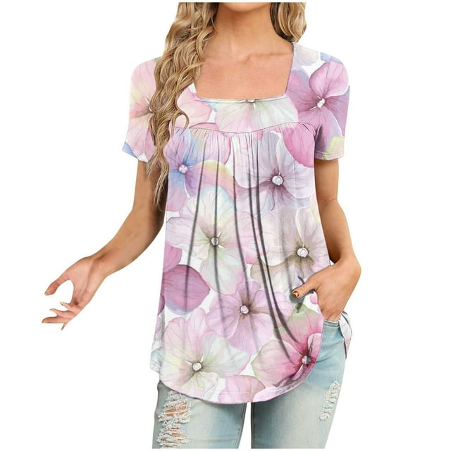 Fiudx Ofertas Flash Del Día Solo En Línea Mujer Moda Casual Manga Corta Suelta Camiseta Blusa Tops