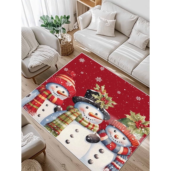 Christmas Area Rug for Bedroom 3x5 Ft Snowman with Hat Snowflakes Red Background Super Soft fuzzy Throw Rug Non-Slip Fluffy Plush Indoor Floor Carpet for Living Room Nursery Home Decor