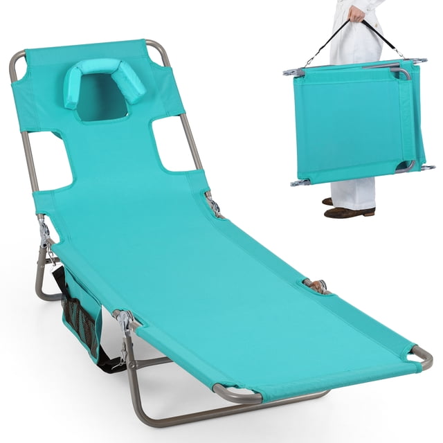 Costway Patio Tanning Chair,Folding Beach Lounge Chair with 5-Position Adjustable Backrest Mint Green