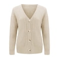 thumbnail image 5 of VISALY Cropped Cardigan Long Sleeve Cardigan Fall Sweaters Cardigan Open Front Oversized Button Lightweight Cardigans V Neck Loose Knit Outwear Chunky Cardigan Sweaters Warm Cardigan Sweaters Beige S, 5 of 5